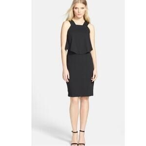 NWT Theory Womens Landale Black Linen Blend Layered Sheath Dress S 8 Sleeveless